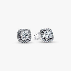 Pandora Square White Light Point Stud Earrings