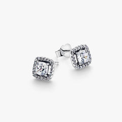 Pandora Square White Light Point Stud Earrings