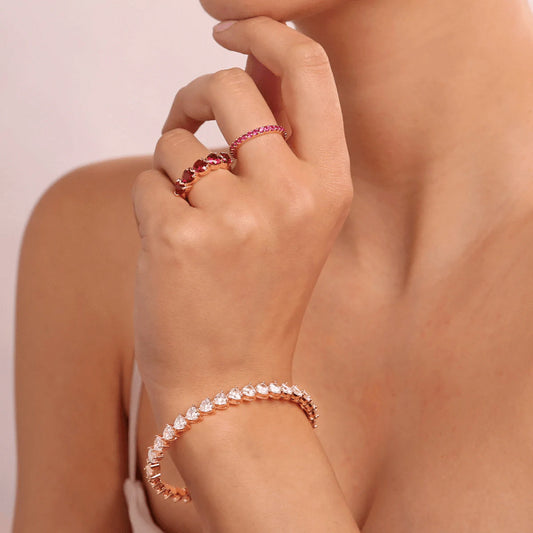 Bronzallure Double Ring in Golden Rose with Red Stones