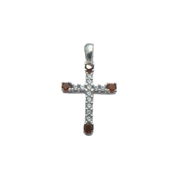 Croce Pendente In Oro Bianco Con Zirconi Bianchi E Rossi CND011