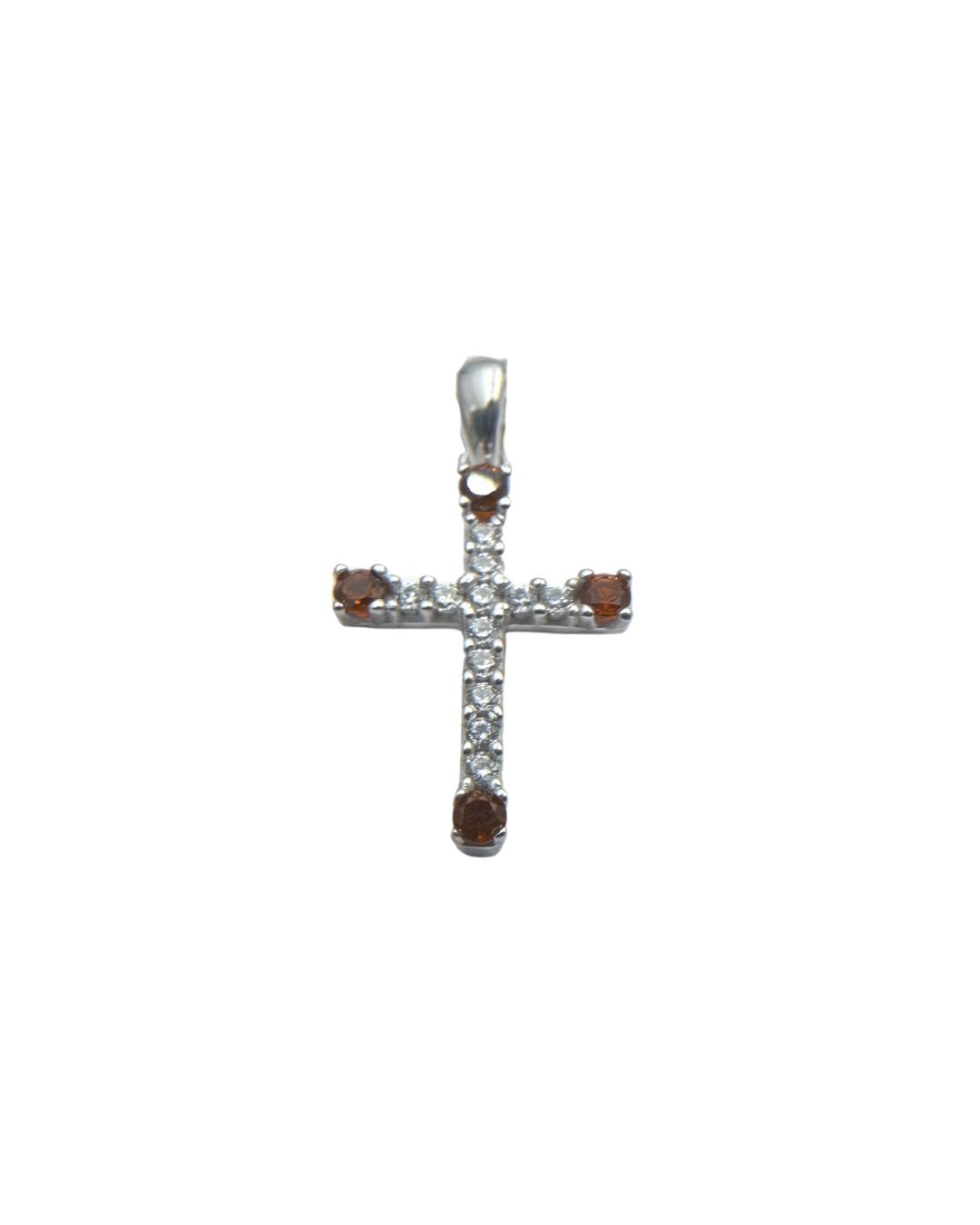 White Gold Pendant Cross with White and Red Zircons