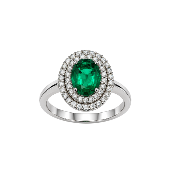 Anello Bibigi Con Rubino-Smeraldo-Zaffiro E Doppio Contorno Di Diamanti -