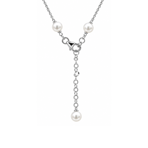 Collar de oro blanco y diamantes con perlas Edison de 12 mm