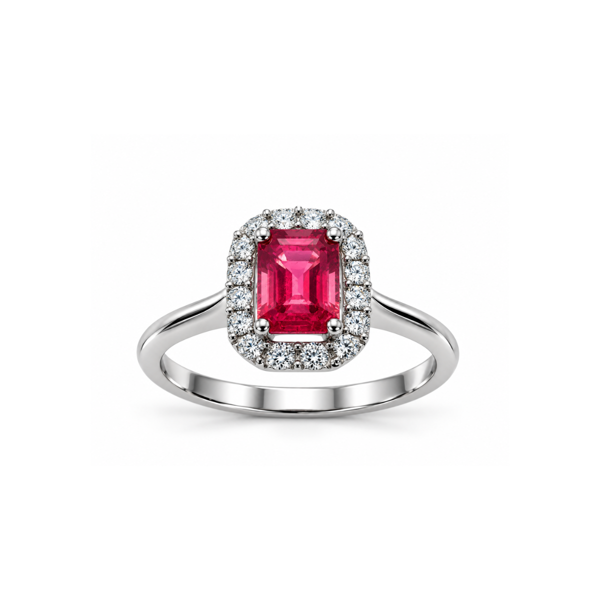 Bibigì Ring in White Gold with Octagonal-Cut Ruby or Sapphire and Diamonds