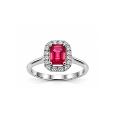 Bibigì Ring in White Gold with Octagonal-Cut Ruby or Sapphire and Diamonds