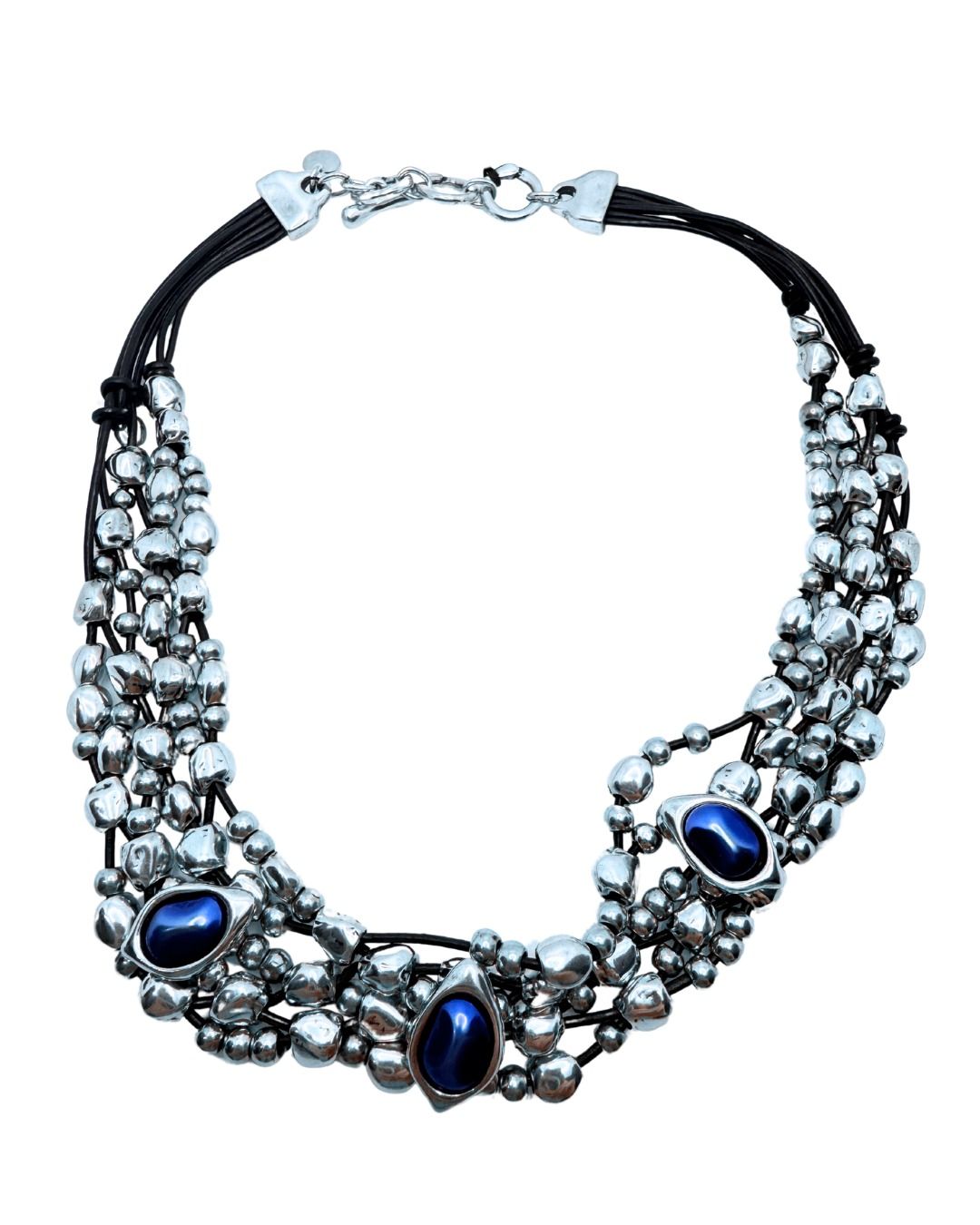 Multi-Strand Cyclon Necklace with Blue Murano Glass