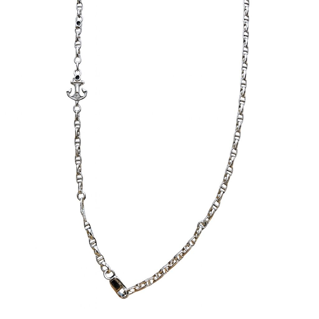 Collana Zancan da Uomo in Oro Bianco con Ancora con Zaffiri e Diamanti
