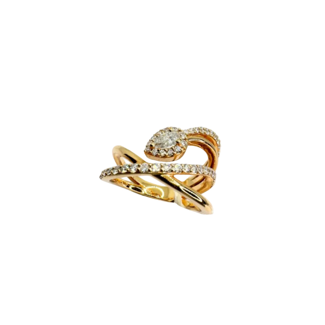 Anello in Oro Rosa Serpente con Diamanti Taglio Goccia e Taglio Brillante AN0117