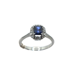 Anillo Bibigì en oro blanco con rubí o zafiro de talla octogonal y diamantes