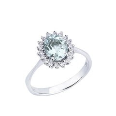 Anillo Bibigì de oro blanco con aguamarina ovalada y diamantes