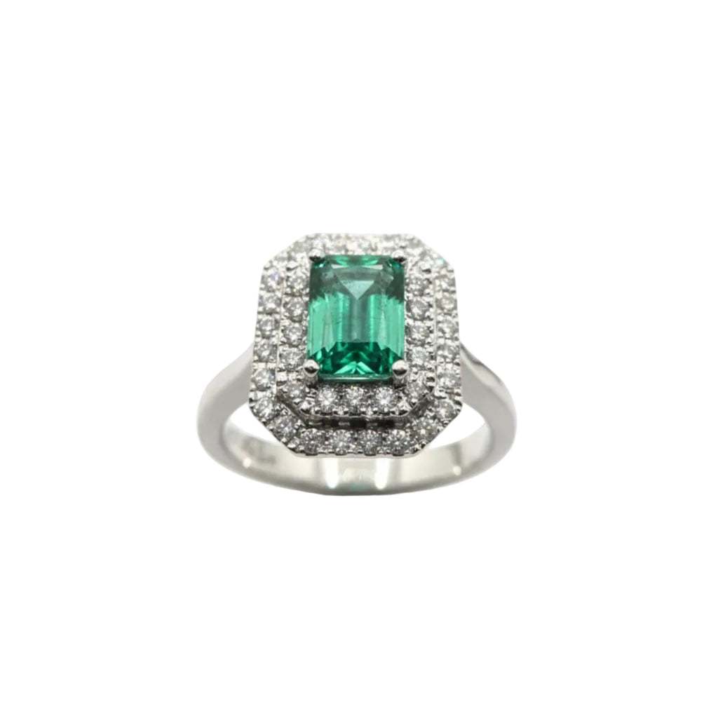 Anello Iannelli Handmade in Oro Bianco con Smeraldo Taglio Ottagonale e Diamanti ANK7447