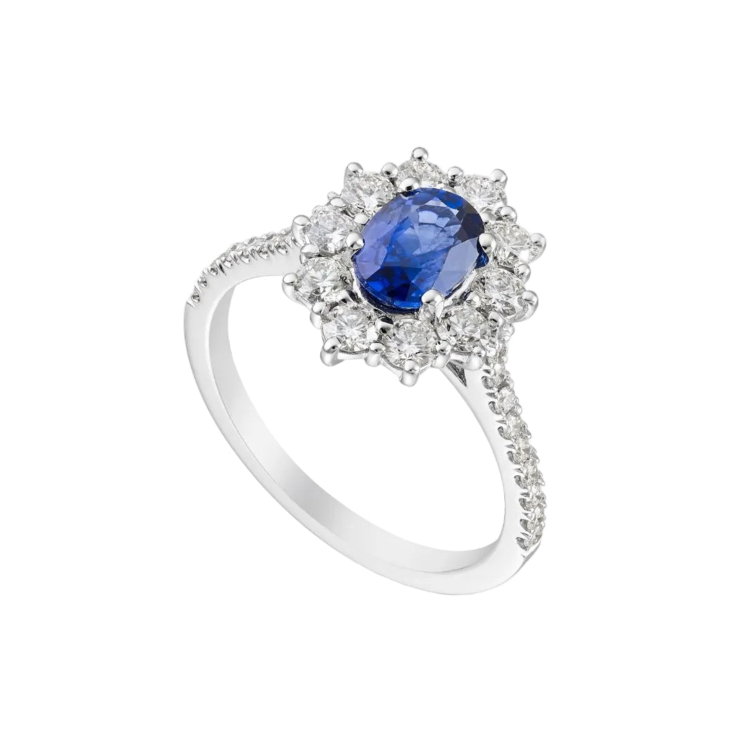Golay White Gold Ring with 1.19 ct Natural Sapphire and 0.77 ct Brilliant Cut Diamonds