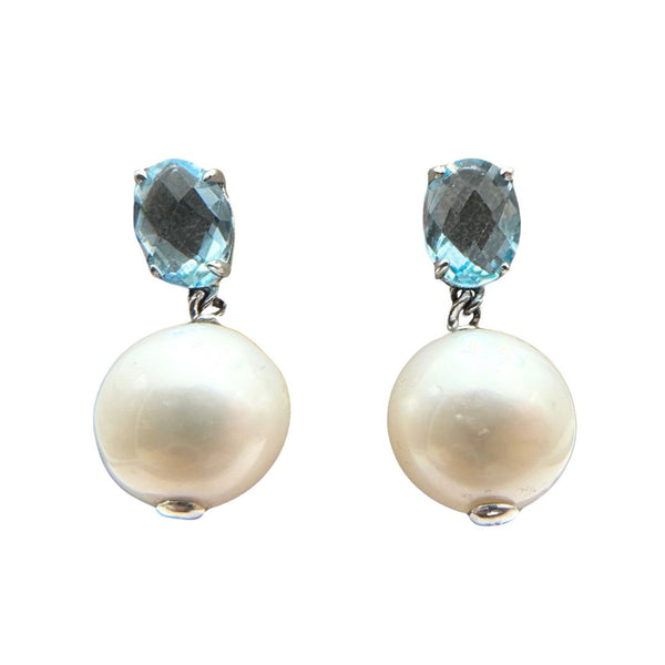 Orecchini Pendenti in Oro Bianco 18 KT con Topazio e Perle Naturali ORK418