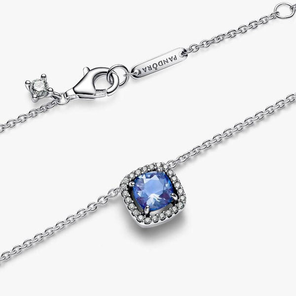 Collana Pandora Punto Luce Quadrato Blu Con Pavè Bianco 393560C01-45