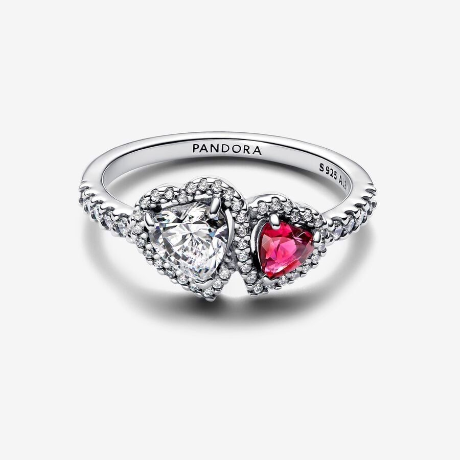 Pandora Double Hearts Ring White and Red