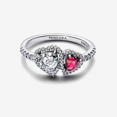 Pandora Double Hearts Ring White and Red