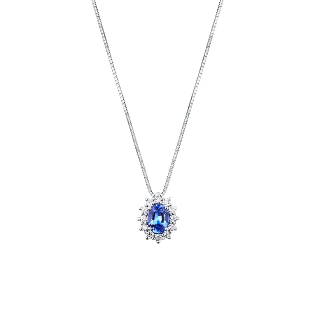 Collana Mirco Visconti in Oro Bianco con Zaffiro Taglio Ovale e Contorno di Diamanti MV347/B10Z