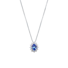 Collana Mirco Visconti in Oro Bianco con Zaffiro Taglio Ovale e Contorno di Diamanti MV347/B10Z