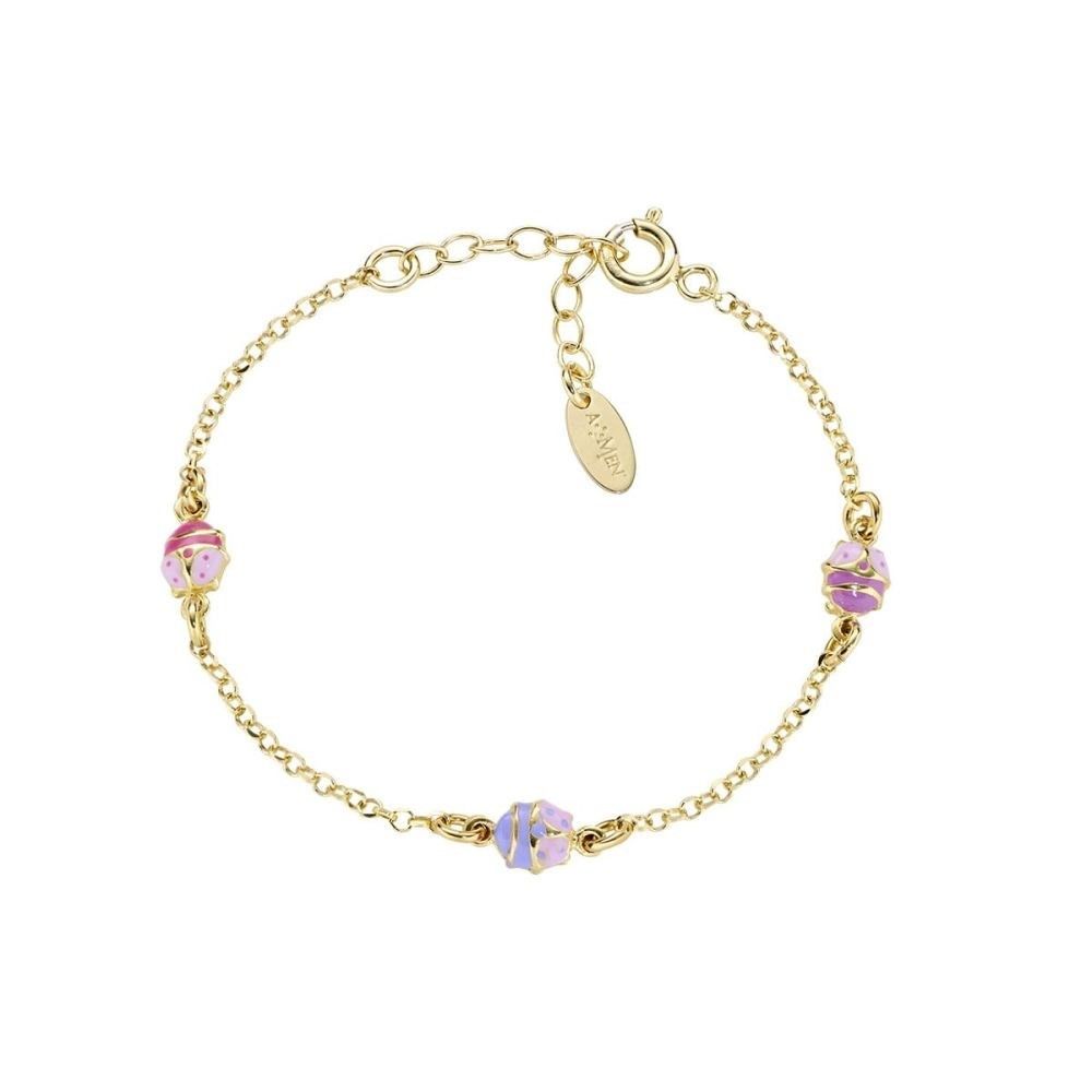 Bracciale Amen Bimba Coccinella Smaltata Rosa Fucsia E Glicine