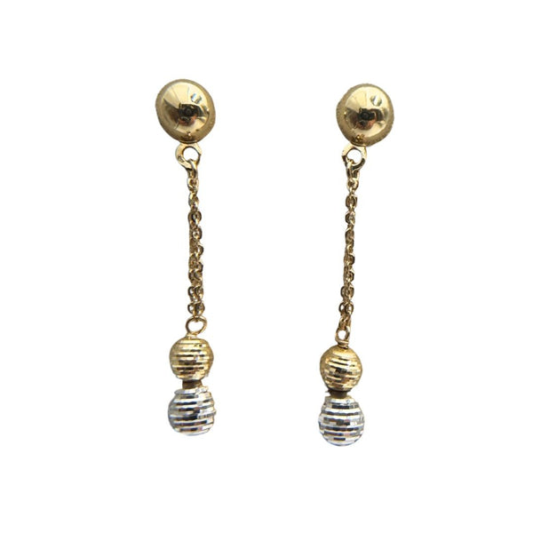 Orecchini Pendenti in Oro Bianco e Giallo 18 KT con Sfere Diamantate ORK405