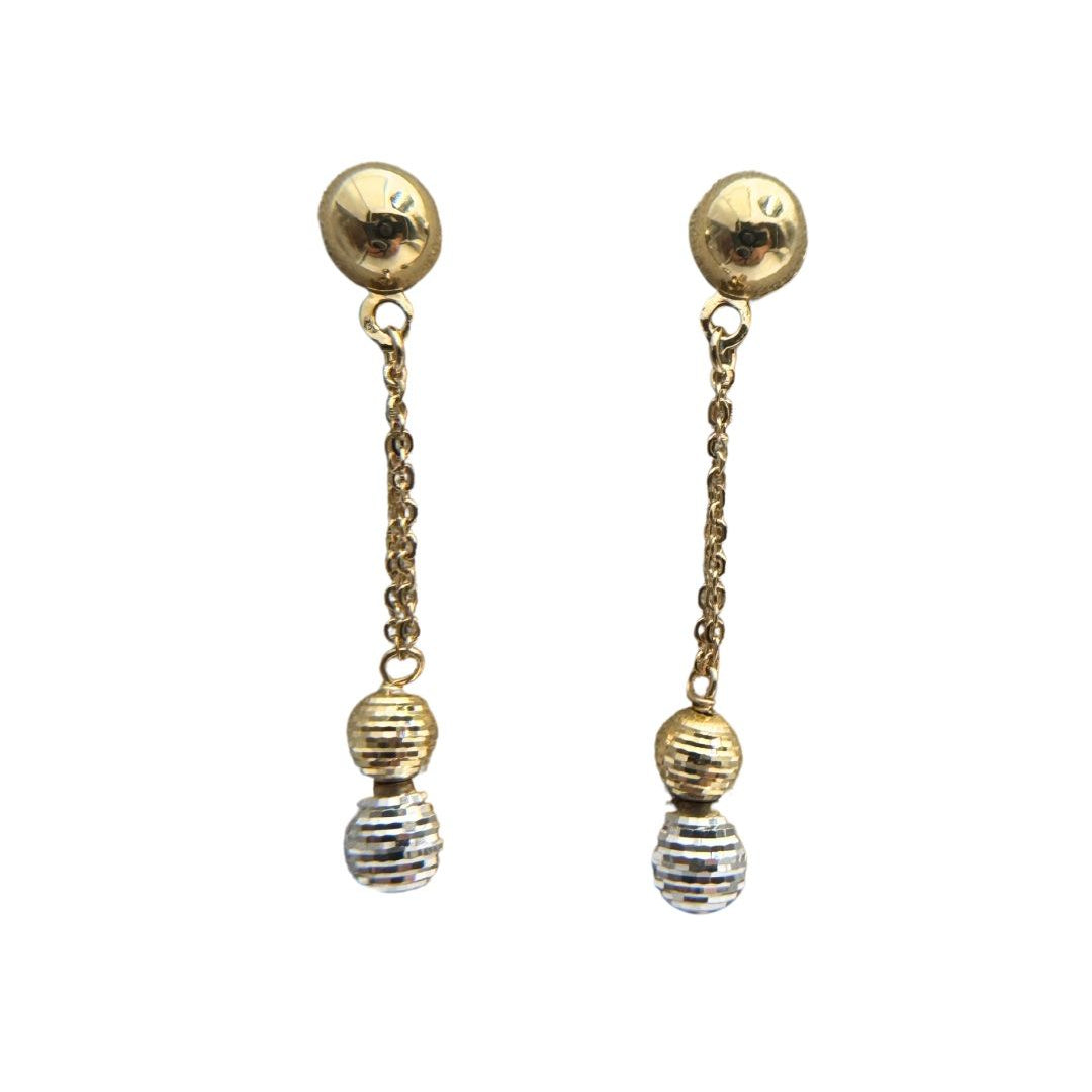 Orecchini Pendenti in Oro Bianco e Giallo 18 KT con Sfere Diamantate ORK405
