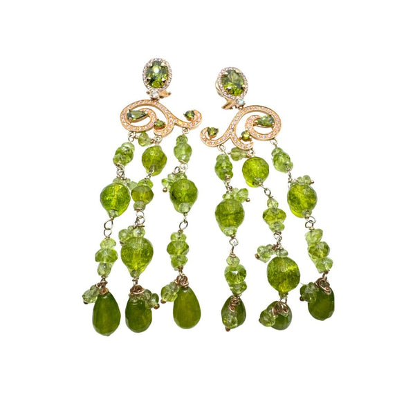 Orecchini Fiorini in Argento con Quarzo Rosa, Peridoto e Zirconi 0125AG7360114J