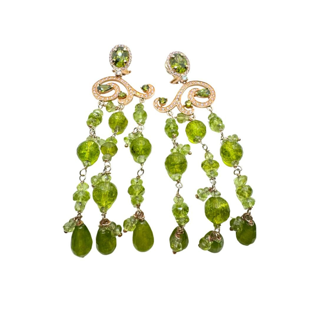 Orecchini Fiorini in Argento con Quarzo Rosa, Peridoto e Zirconi 0125AG7360114J