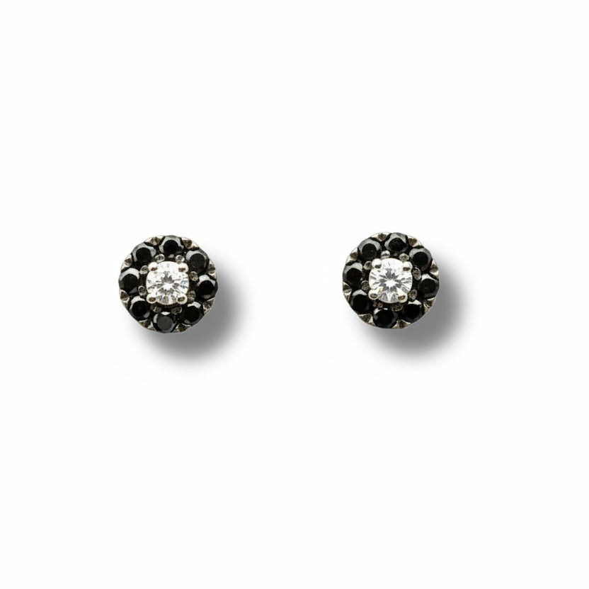 Pendientes Iannelli hechos a mano en oro blanco de 18 quilates con diamantes blancos y negros
