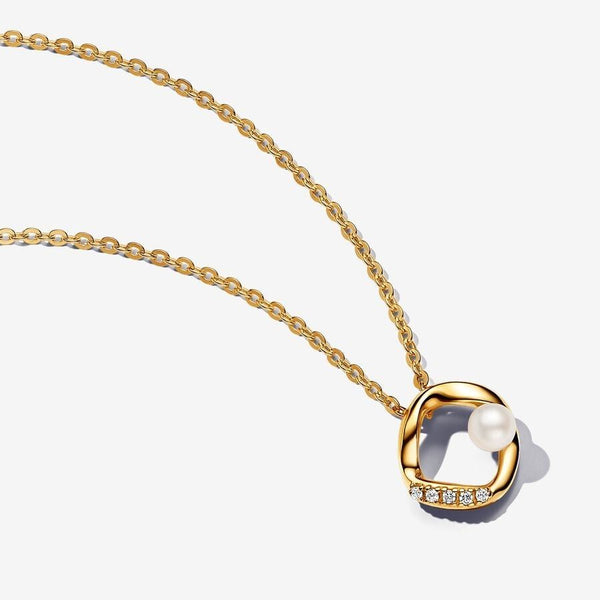 Collana Pandora Cerchio Linea Sinuosa Con Perla D'Acqua Dolce Coltivata E Pavè 363303C01-45