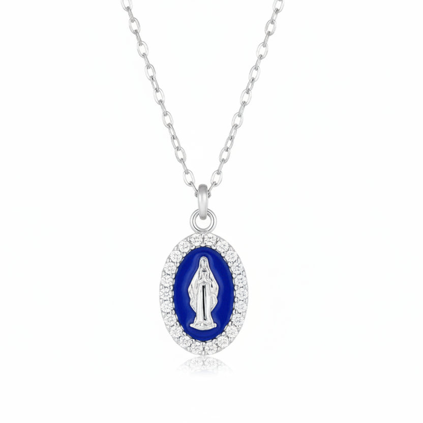 Collana Amen Rodiata Mini Medaglia Miracolosa Smaltata Blu CLMISMBBL