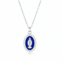 Collana Amen Rodiata Mini Medaglia Miracolosa Smaltata Blu CLMISMBBL