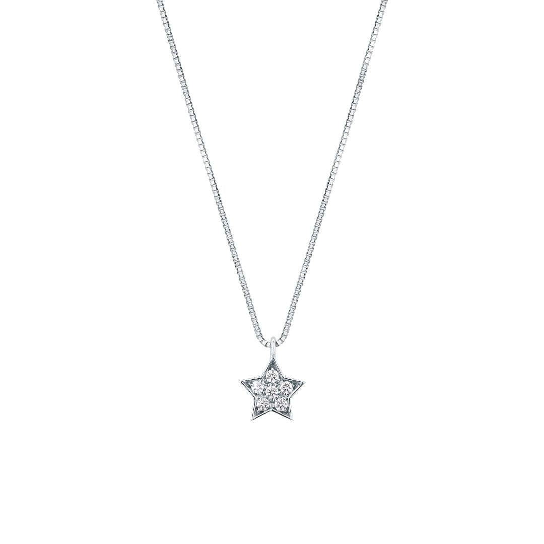 Collar Mirco Visconti de oro blanco con colgante de estrella con pavé de diamantes