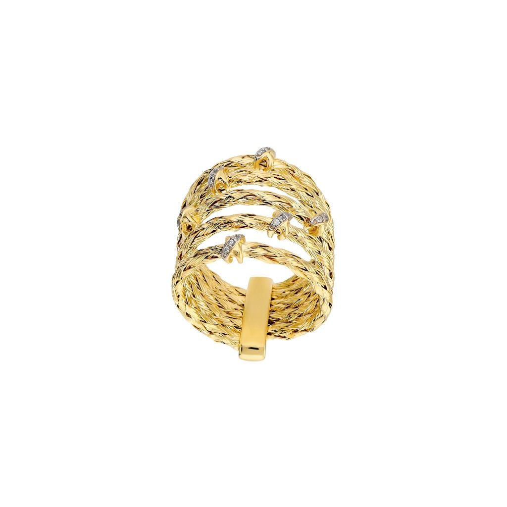 Anello Etrusca Multifilo Texture Corda Diamantata con Cubic Zirconia WSET00968.YG