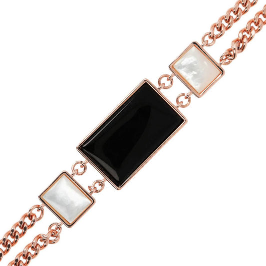 Pulsera Bronzallure con Ónix y Nácar Rectangular en Rosa Dorado