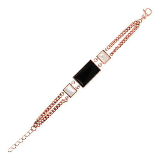Pulsera Bronzallure con Ónix y Nácar Rectangular en Rosa Dorado