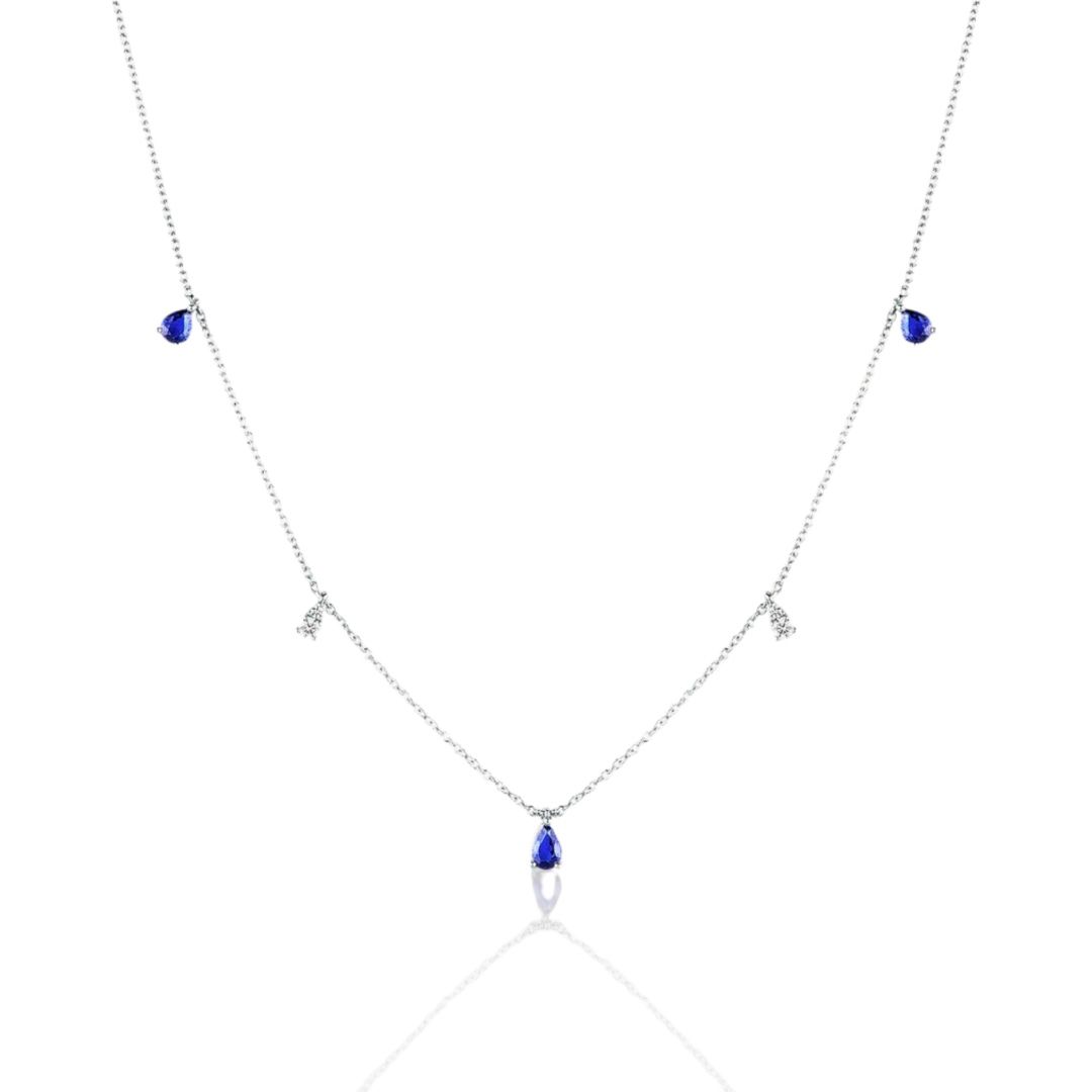 Mirco Visconti White Gold Necklace with Pendants featuring Drop-Cut Sapphires and Brilliant-Cut Diamonds