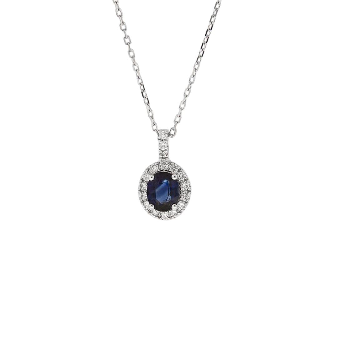 Mirco Visconti White Gold Necklace with Sapphire Pendant and Diamond Surround