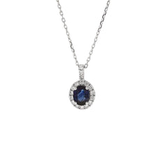Mirco Visconti White Gold Necklace with Sapphire Pendant and Diamond Surround