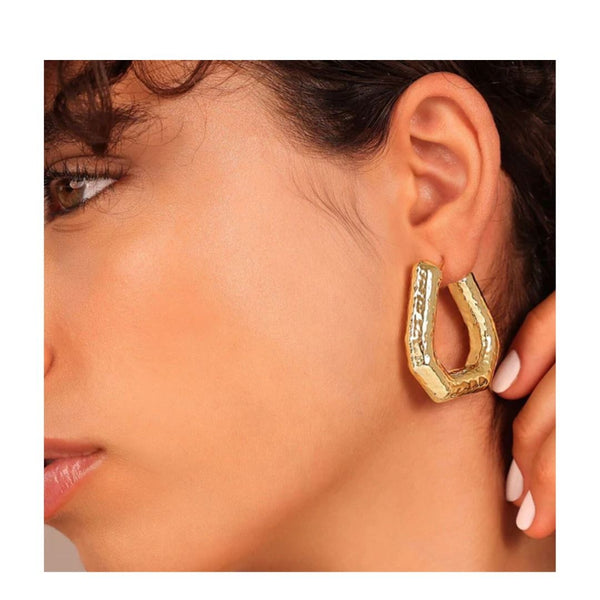 Etruscan Geometric Hammered Hoop Earrings