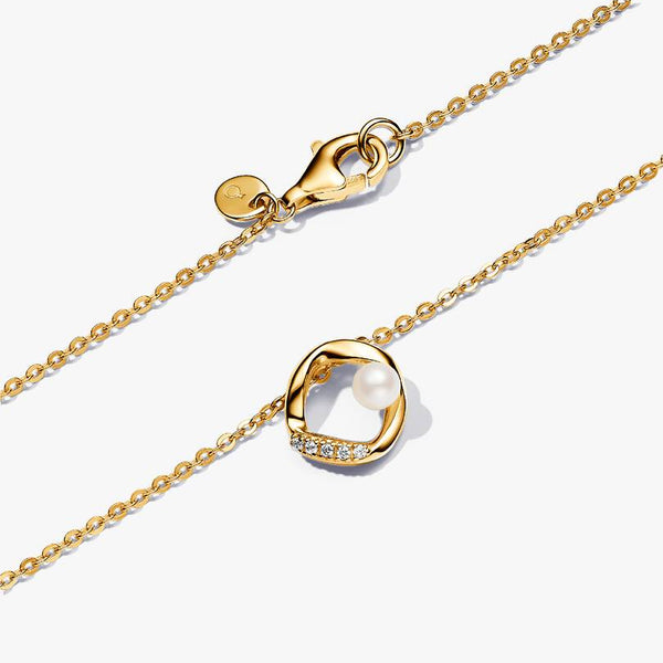 Collana Pandora Cerchio Linea Sinuosa Con Perla D'Acqua Dolce Coltivata E Pavè 363303C01-45