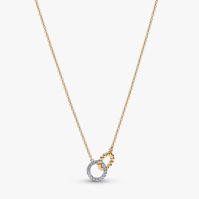 Collana Pandora Cerchi Intrecciati Sfere E Pavé Placcata Oro Giallo 14 KT 364825C01-45