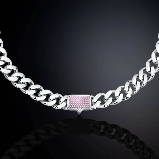 Collar de cadena Bossy Groumette de plata de Chiara Ferragni con placa y circonita rosa