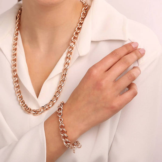 Collar largo Bronzallure Cura Link en rosa dorado