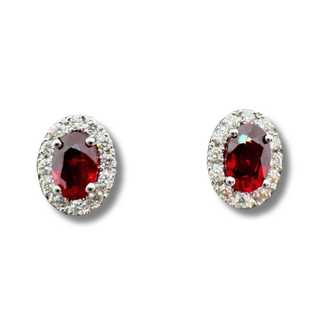 Golay Stud Earrings with Natural Oval-Cut Rubies and Diamonds