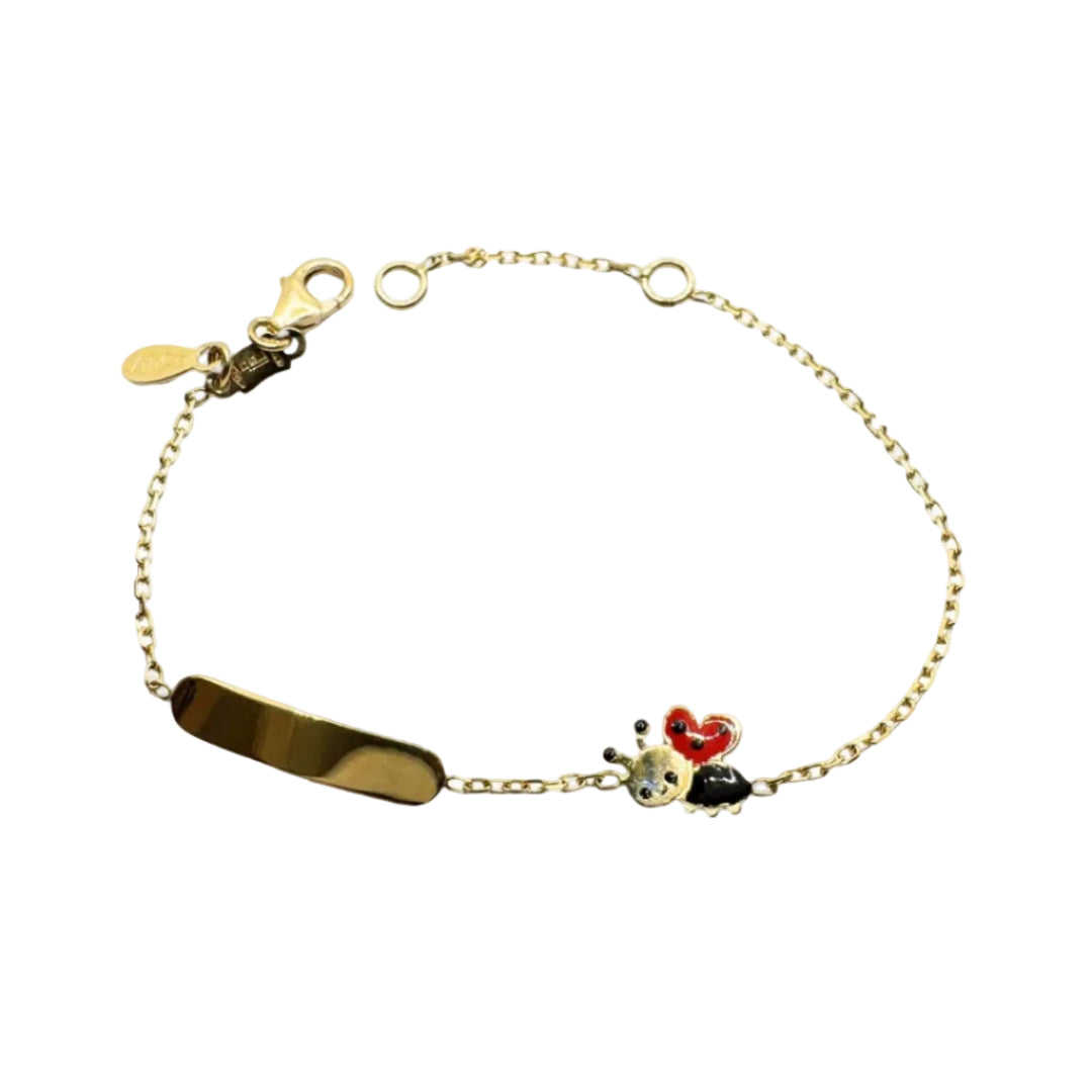 18KT Gold Baby Girl Bracelet with Transferable Tag and Enamelled Ladybug