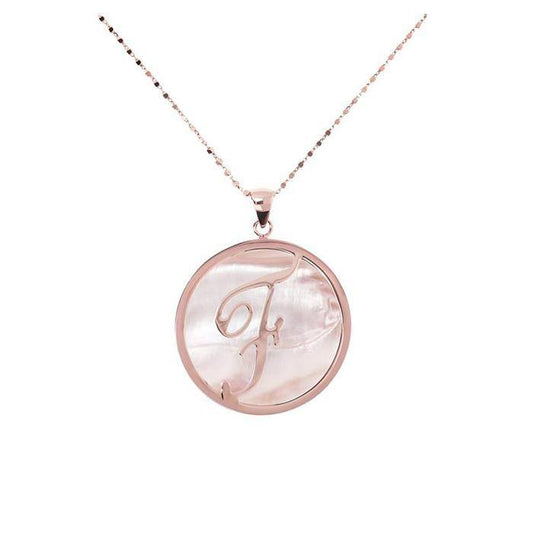 Collar largo Bronzallure con inicial y nácar rosa