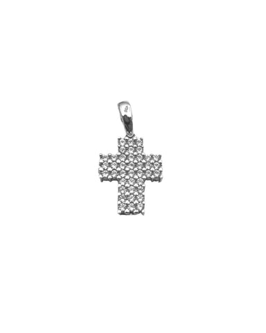 White Gold Pendant Cross with White and Green Zircons