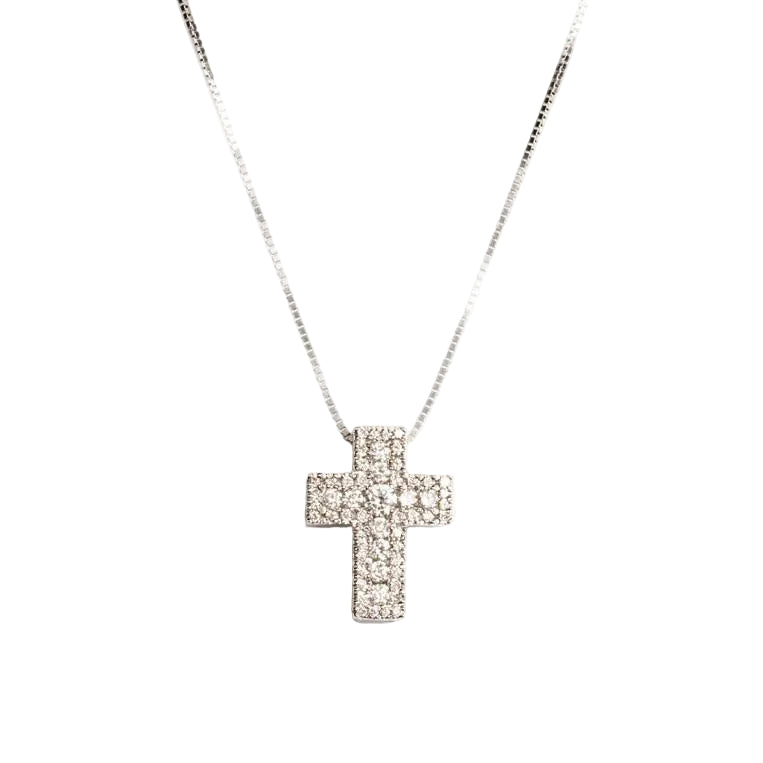 Davite&amp;Delucchi Necklace with Cross Pendant and 0.32 ct Diamonds