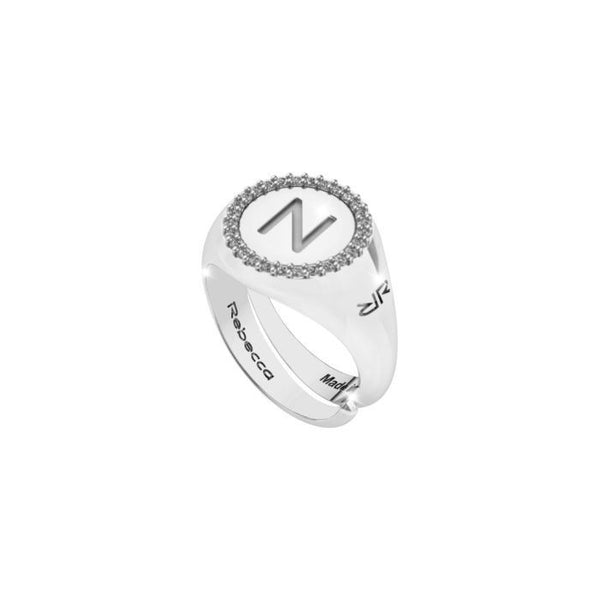 Anillo de plata Rebecca con inicial N y circonitas