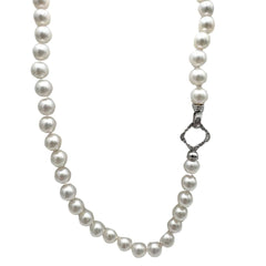 Necklace with 6.5 mm Akoya Pearls and White Gold and Diamond Clasp